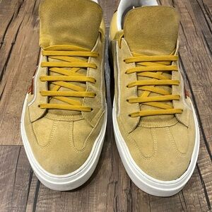 Salvatore Ferragamo Suede Sneakers in Yellow / Gold with Rust Color Logo